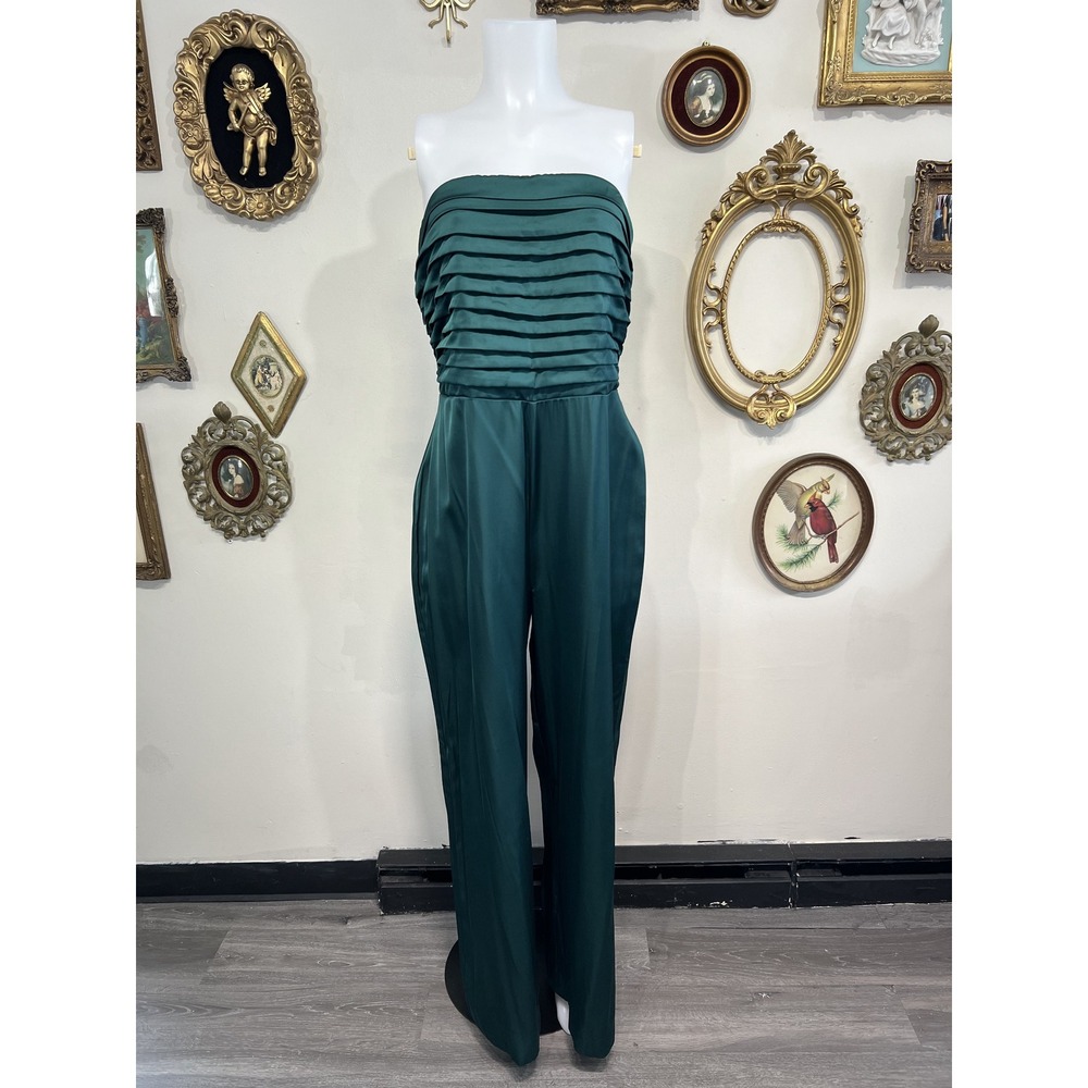 Abercrombie & Fitch Emerald Green Pleated Strapless Jumpsuit Size L